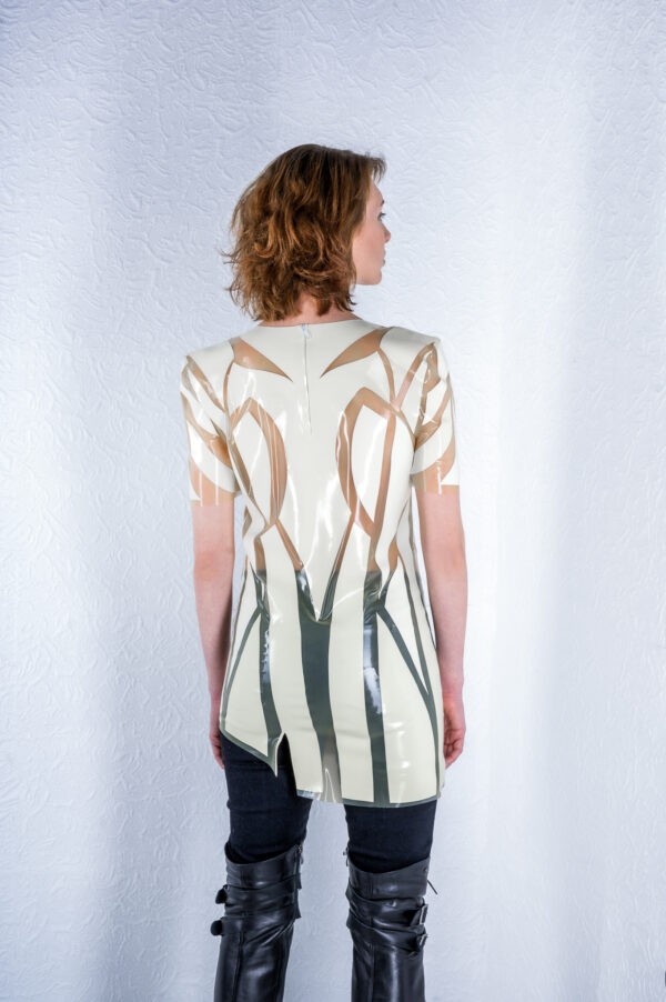 Latex shirt with symmetric pattern